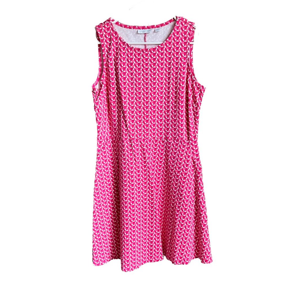 Pink & White Sleeveless Sundress, Geometric Print, Size L